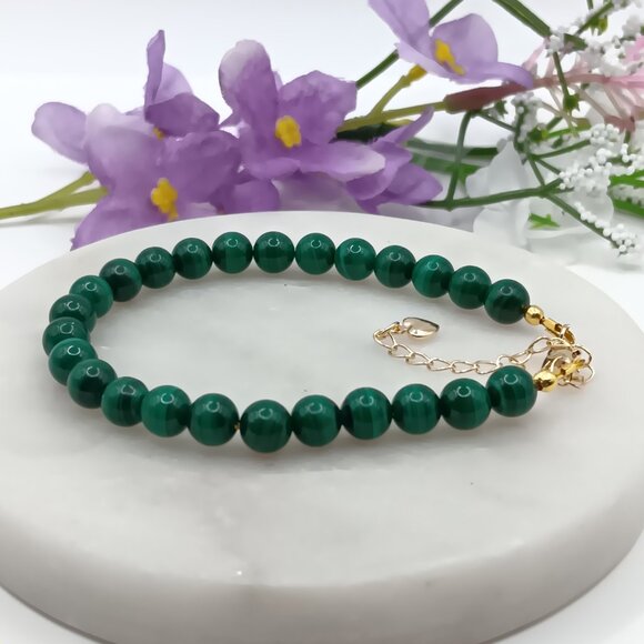 Minimalist Bracelet with Rare Natural Malachite - Picture 9 of 13